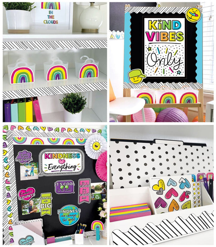 Kind Vibes Black & White Stripes Scalloped Bulletin Board Borders-Borders-Tools 4 Teaching-Classroom Decor and More