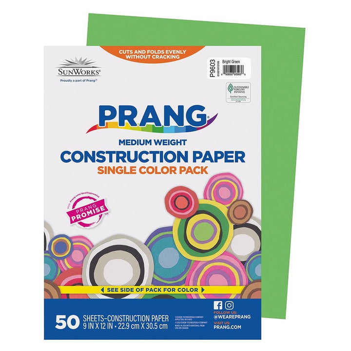 Prang® Construction Paper 9" X 12" Bright Green 50 Sheets-Construction Paper-Tools 4 Teaching-Classroom Decor and More