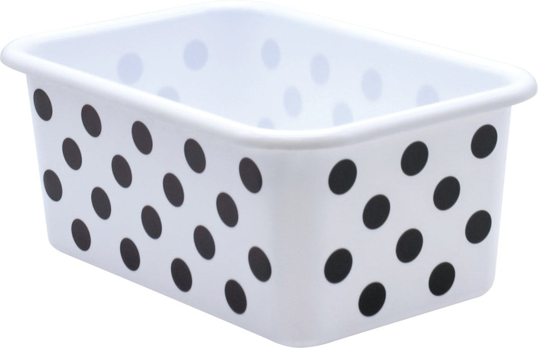 *Small Plastic Storage Bin: Black Polka Dots on White-Organization-Tools 4 Teaching-Classroom Decor and More