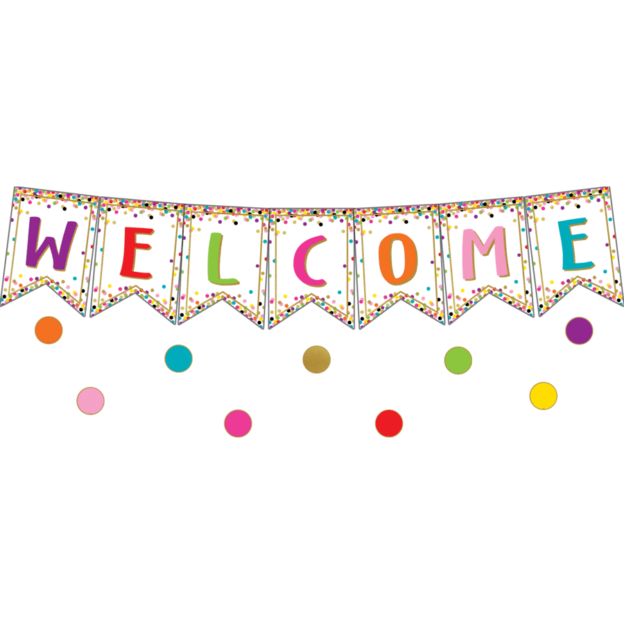 Confetti Pennants Welcome Bulletin Board Display-Bulletin Board Sets-Tools 4 Teaching-Classroom Decor and More