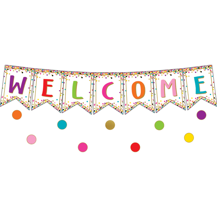 Confetti Pennants Welcome Bulletin Board Display-Bulletin Board Sets-Tools 4 Teaching-Classroom Decor and More