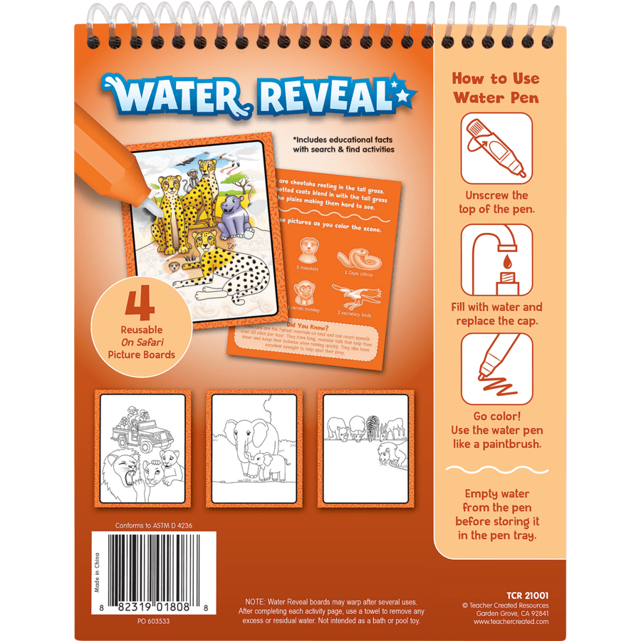 On Safari Water Reveal-Activity Pads-Tools 4 Teaching-Classroom Decor and More