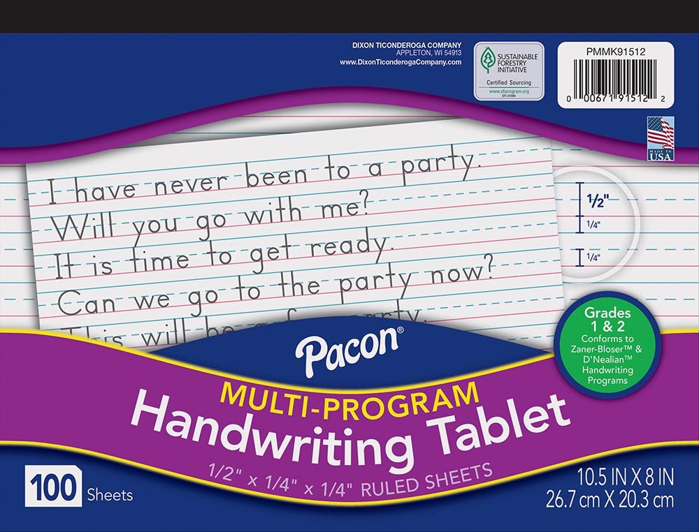Pacon® Multi-Program Handwriting Tablet 10-1/2" X 8", Ruled Long D'nealian Grade 1 / Zaner-Bloser Grade 2, Long Way 100 Sheets-Story Paper-Tools 4 Teaching-Classroom Decor and More