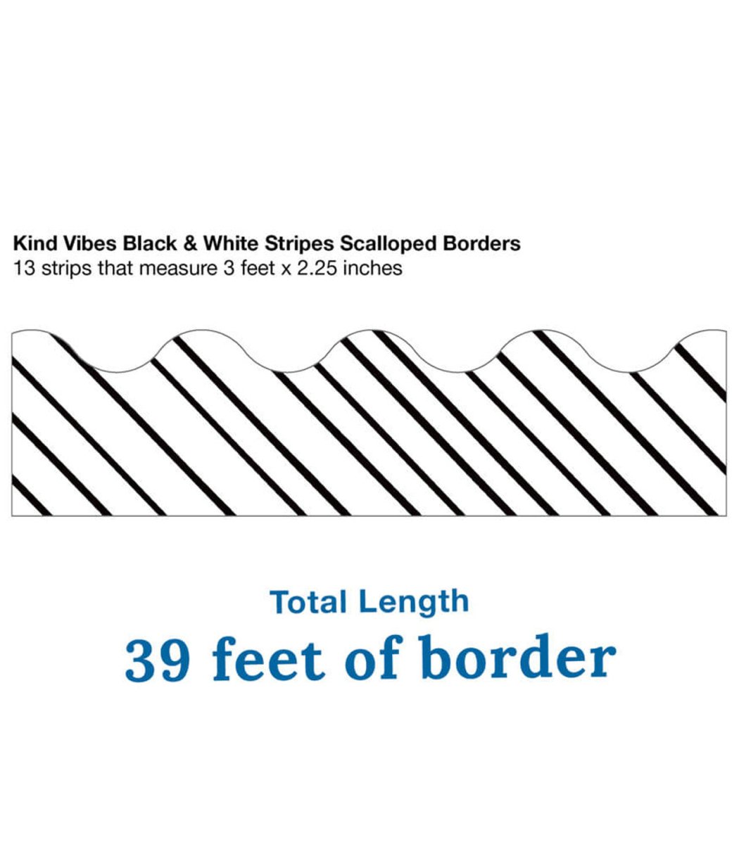Kind Vibes Black & White Stripes Scalloped Bulletin Board Borders-Borders-Tools 4 Teaching-Classroom Decor and More
