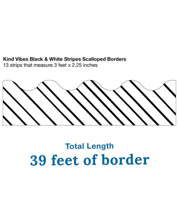 Kind Vibes Black & White Stripes Scalloped Bulletin Board Borders-Borders-Tools 4 Teaching-Classroom Decor and More