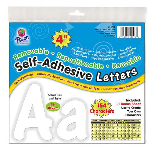 Pacon® Self-Adhesive Letters 4" White, Cheery Font 154 Characters-Letters-Tools 4 Teaching-Classroom Decor and More