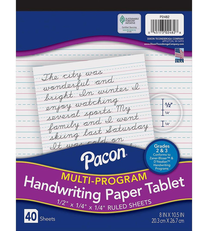 Pacon® Multi-Program Handwriting Tablet 8" X 10-1/2", Ruled Short D'nealian Grades 2&3 / Zaner-Bloser Grade 2 40 Sheets-Story Paper-Tools 4 Teaching-Classroom Decor and More