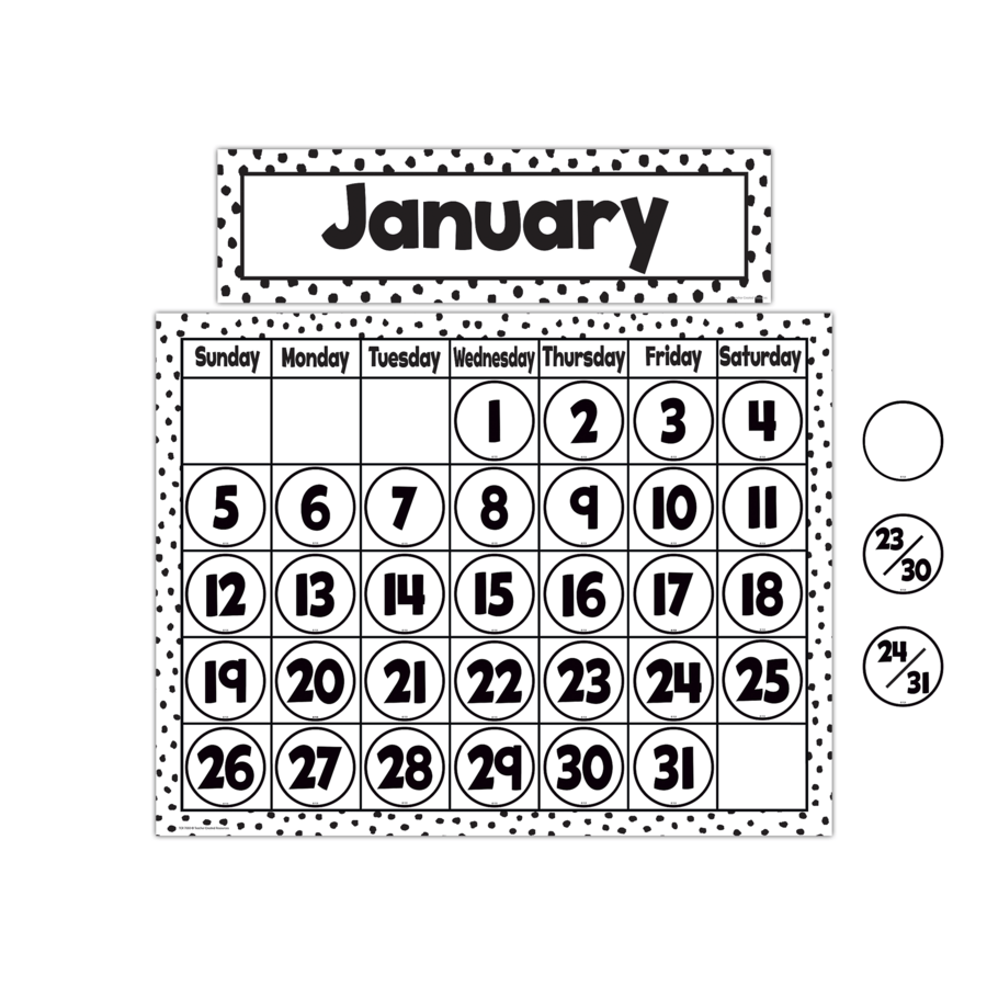 Black Painted Dots on White Monthly Headliners-Calendars-Tools 4 Teaching-Classroom Decor and More