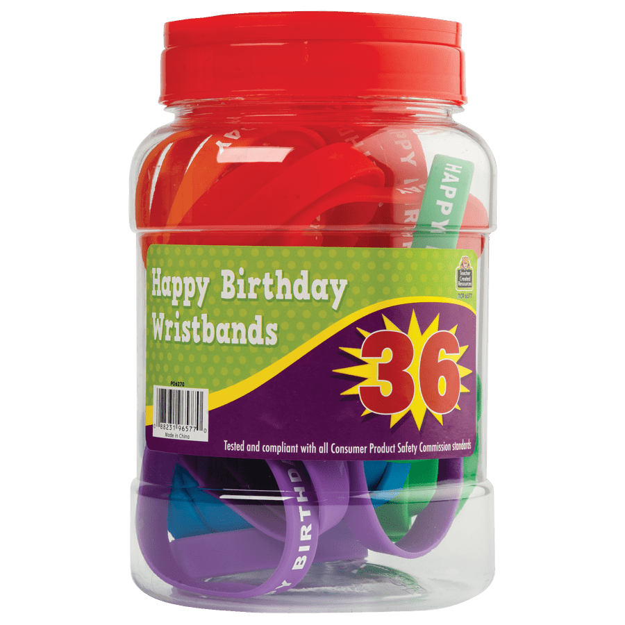 Happy Birthday Wristbands Jar (36 bands)-Birthday-Tools 4 Teaching-Classroom Decor and More