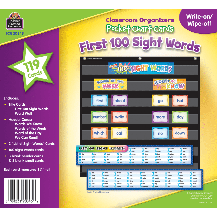 First 100 Sight Words Pocket Chart Cards Pre K-2-Pocket Charts-Tools 4 Teaching-Classroom Decor and More