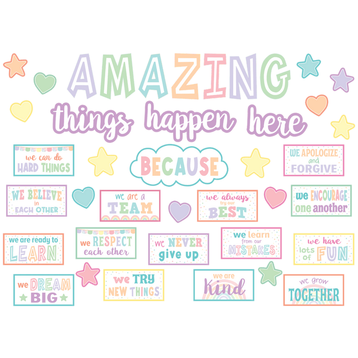 Pastel Pop Amazing Things Happen Here Bulletin Board-Bulletin Board Sets-Tools 4 Teaching-Classroom Decor and More