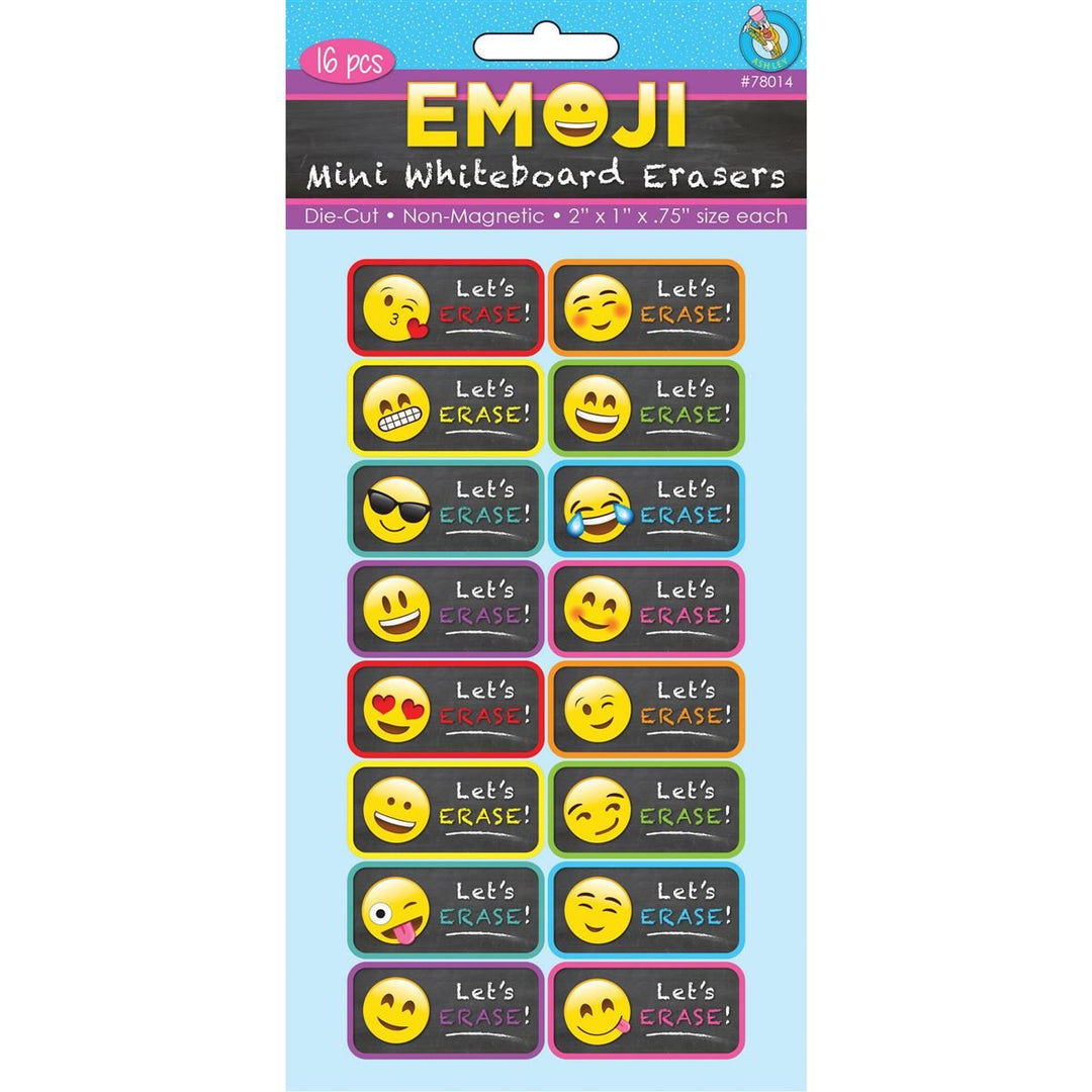 Non-Magnetic Mini Whiteboard Erasers, 16-Pack, Emojis-Dry Erase-Tools 4 Teaching-Classroom Decor and More