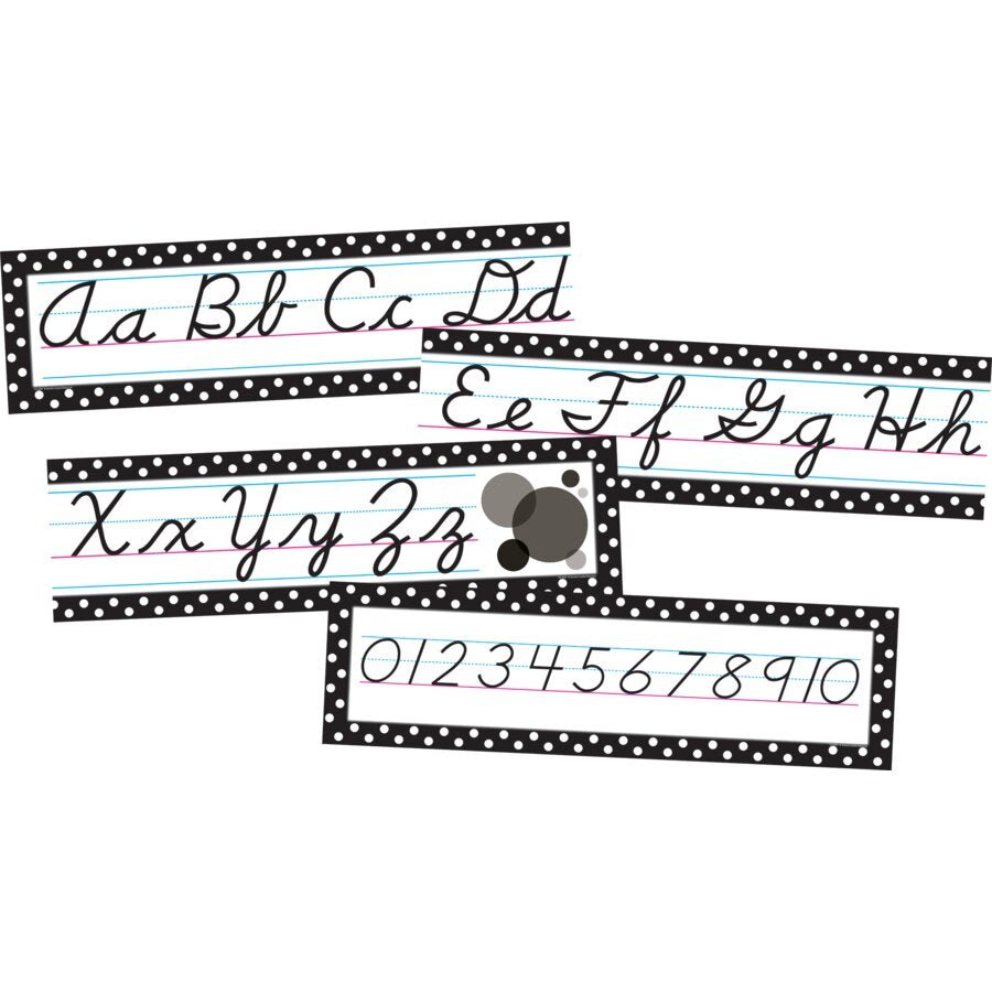 Black Polka Dots Cursive Mini Bulletin Board-Mini Bulletin Boards-Tools 4 Teaching-Classroom Decor and More
