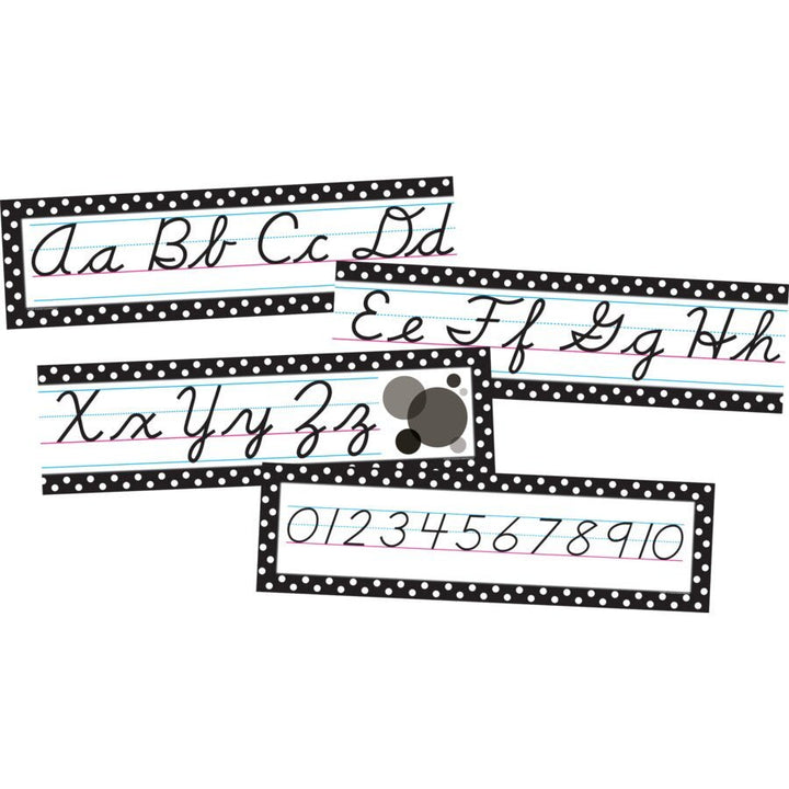 Black Polka Dots Cursive Mini Bulletin Board-Mini Bulletin Boards-Tools 4 Teaching-Classroom Decor and More