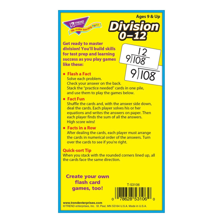 Division 0-12 Skill Drill Flash Cards-Flashcards-Tools 4 Teaching-Classroom Decor and More
