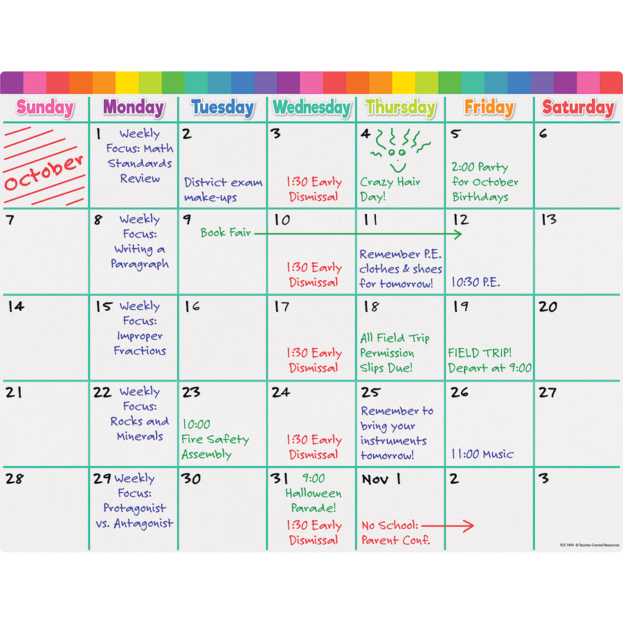 Colorful Calendar Write-On/Wipe-Off Chart-Charts-Tools 4 Teaching-Classroom Decor and More