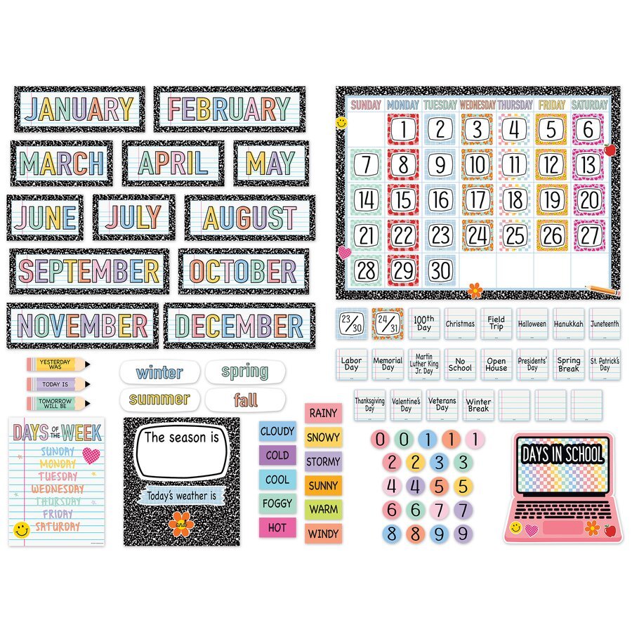 Cool for School Calendar Bulletin Board-Bulletin Board Sets-Tools 4 Teaching-Classroom Decor and More