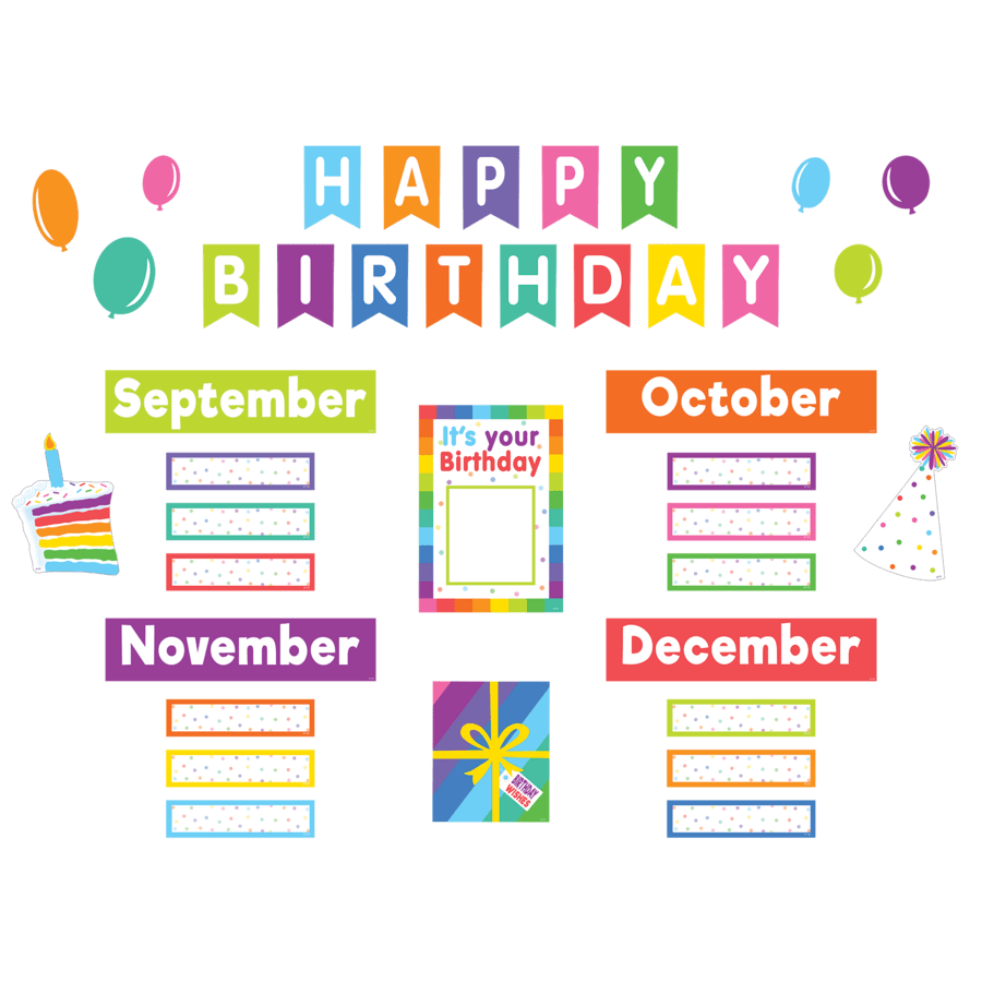 Colorful Happy Birthday Mini Bulletin Board-Mini Bulletin Boards-Tools 4 Teaching-Classroom Decor and More