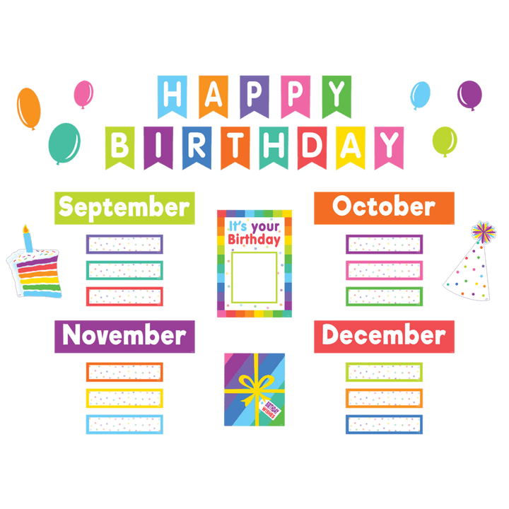 Colorful Happy Birthday Mini Bulletin Board-Mini Bulletin Boards-Tools 4 Teaching-Classroom Decor and More