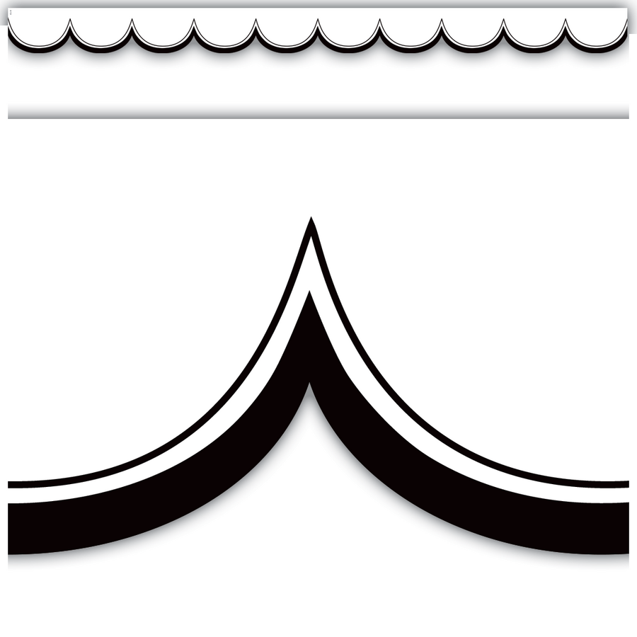 White with Black Scalloped Die-Cut Border Trim-Borders-Tools 4 Teaching-Classroom Decor and More
