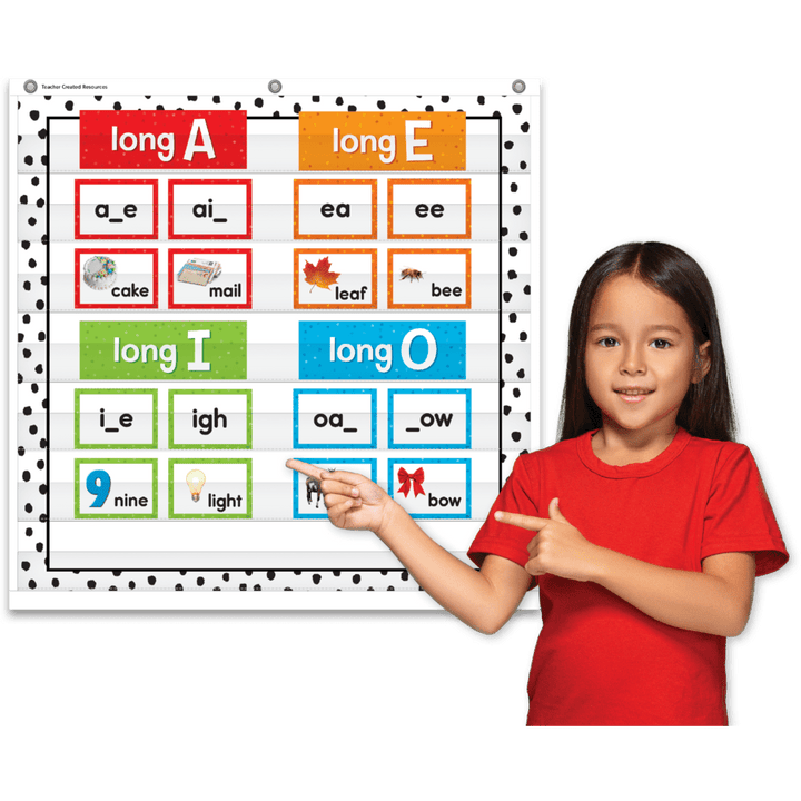 Black Painted Dots on White 7 Pocket Chart-Pocket Charts-Tools 4 Teaching-Classroom Decor and More