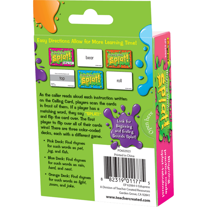 Rhyming words Splat Game-Subjects - Reading - Reading Manipulatives-Tools 4 Teaching-Classroom Decor and More
