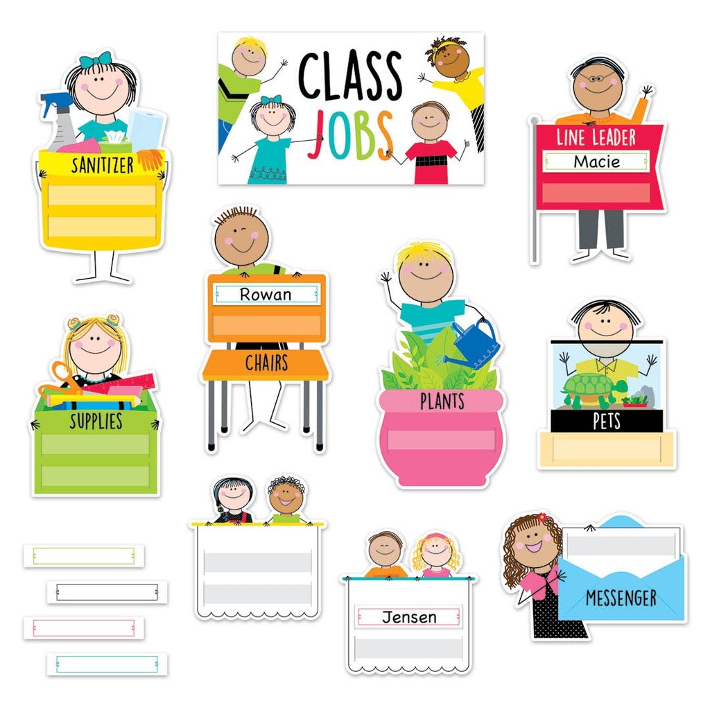 Stick Kids Class Jobs Mini Bulletin Board Set-Bulletin Board Sets-Tools 4 Teaching-Classroom Decor and More
