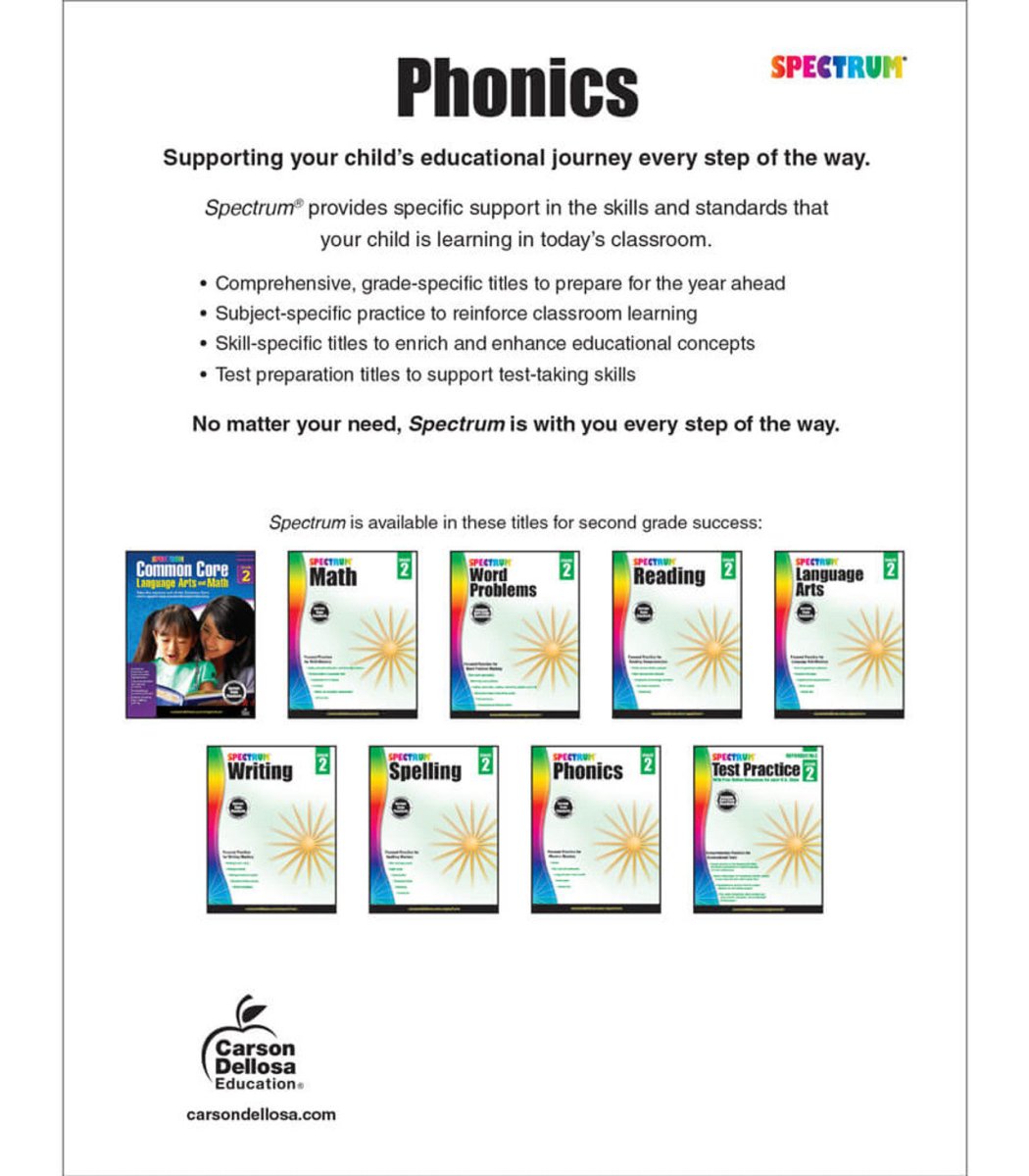 Spectrum Phonics Workbook Grade 2 Paperback-Subjects - Reading - Reading Books-Tools 4 Teaching-Classroom Decor and More