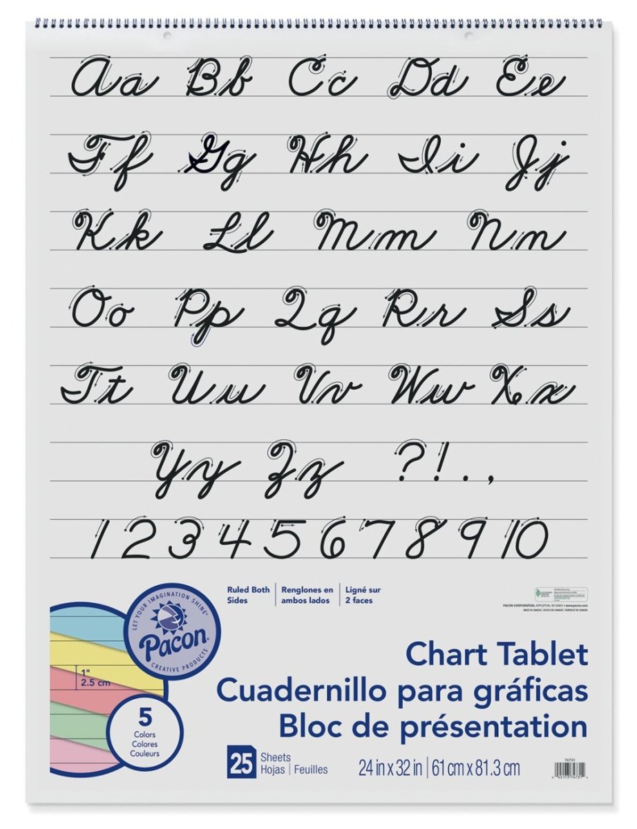 Pacon® Colored Paper Chart Tablet 24" X 32" 5 Assorted Colors, Cursive Cover 25 Sheets-Chart Paper-Tools 4 Teaching-Classroom Decor and More