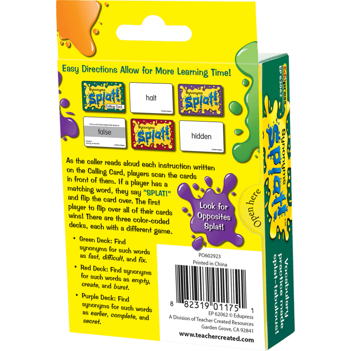 Synonyms Splat Game-Subjects - Reading - Reading Manipulatives-Tools 4 Teaching-Classroom Decor and More