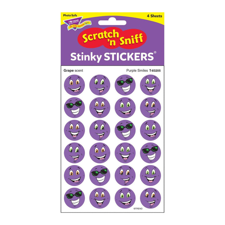 Purple Smiles, Grape scent Scratch 'n Sniff Stinky Stickers® – Small-Stickers-Tools 4 Teaching-Classroom Decor and More