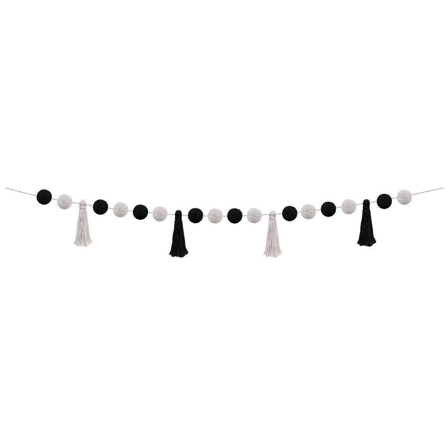 Black and White Pom-Poms and Tassels Garland-Garland-Tools 4 Teaching-Classroom Decor and More