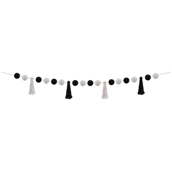 Black and White Pom-Poms and Tassels Garland-Garland-Tools 4 Teaching-Classroom Decor and More