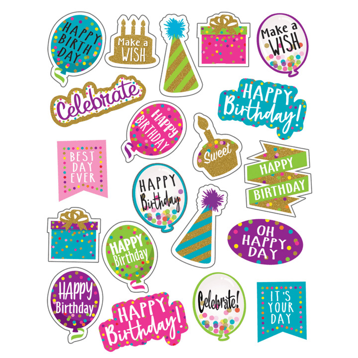 Confetti Happy Birthday Stickers-Stickers-Tools 4 Teaching-Classroom Decor and More