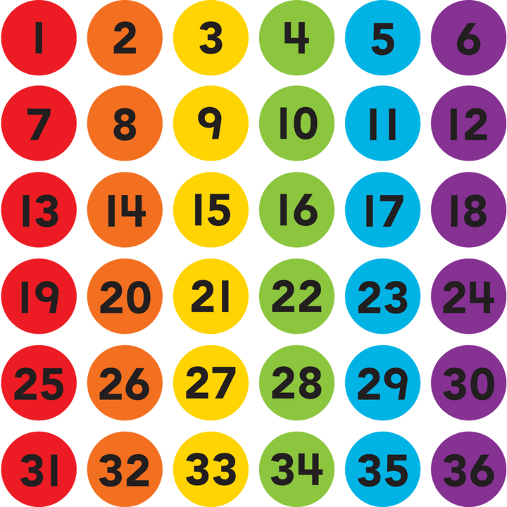Spot On Carpet Markers Numbers 1-36 - 4"-Classroom Essentials-Tools 4 Teaching-Classroom Decor and More