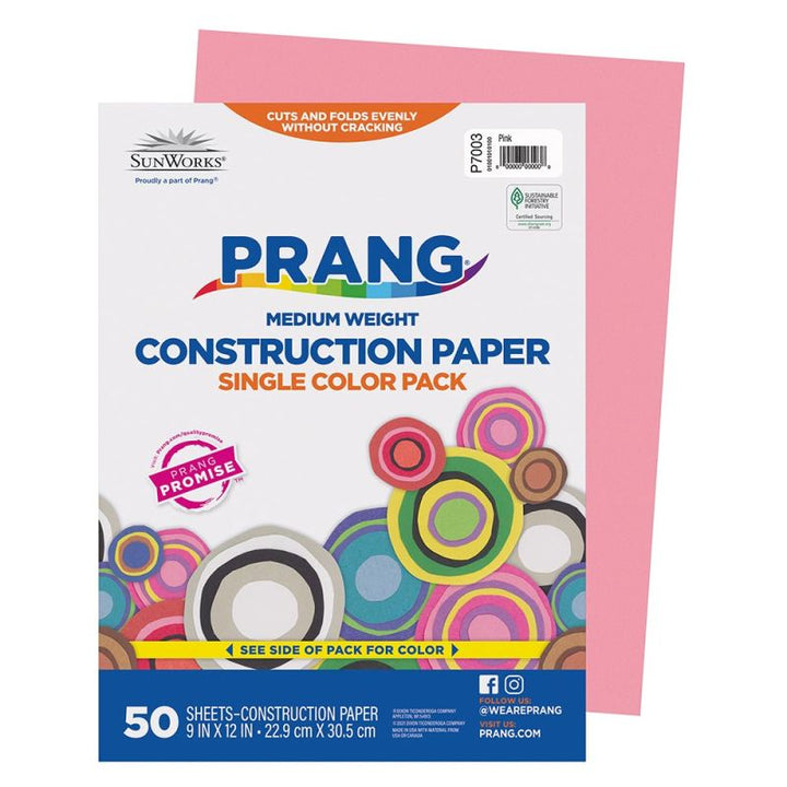 Prang® Construction Paper 9" X 12" Pink 50 Sheets-Construction Paper-Tools 4 Teaching-Classroom Decor and More