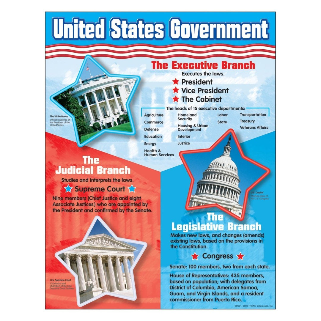 United States Government Learning Chart-Charts-Tools 4 Teaching-Classroom Decor and More