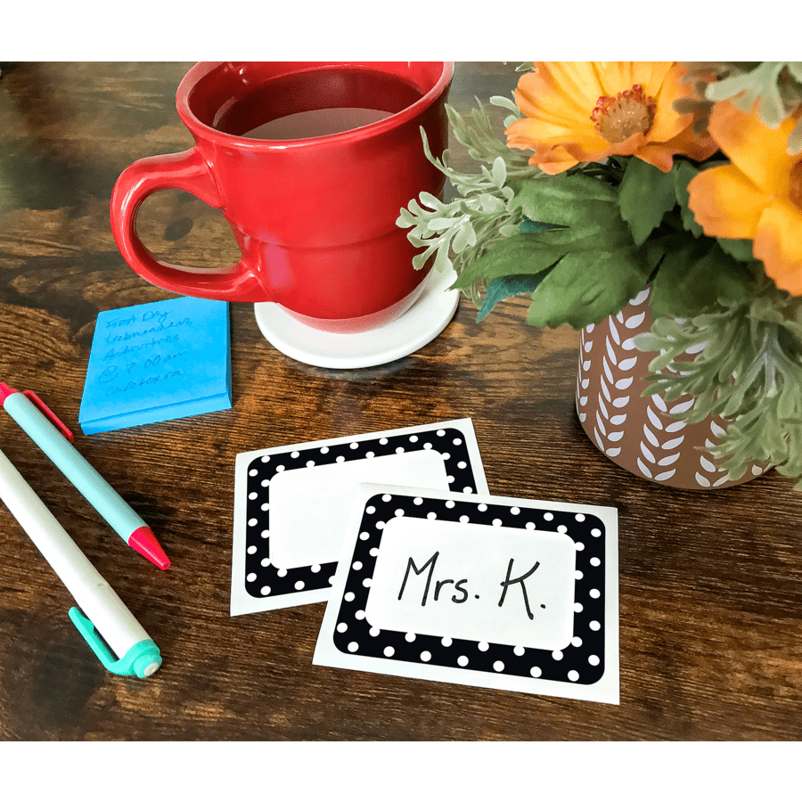 Black Polka Dot 2 Name Tags/Labels-Nameplates & Name Tags-Tools 4 Teaching-Classroom Decor and More