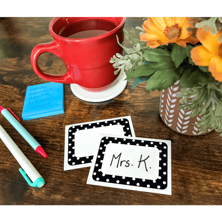 Black Polka Dot 2 Name Tags/Labels-Nameplates & Name Tags-Tools 4 Teaching-Classroom Decor and More