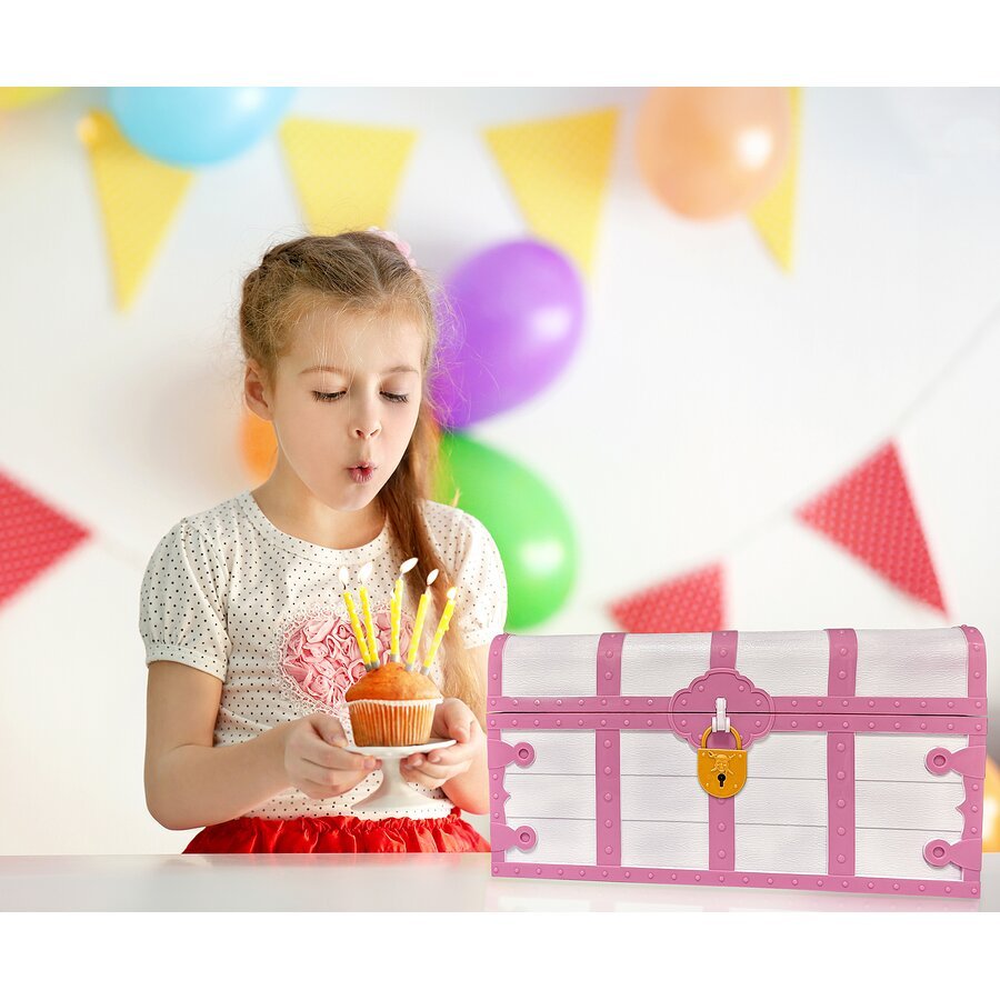 Pink and White Treasure Box with Lock and Key-Awards-Tools 4 Teaching-Classroom Decor and More