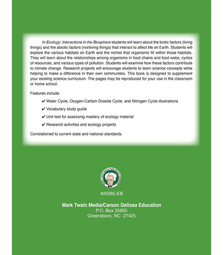 Ecology: Interactions in the Biosphere Workbook Grade 5-12 Paperback-Science & STEM-Tools 4 Teaching-Classroom Decor and More