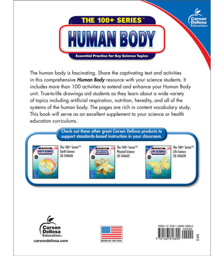 The 100+ Series™: Human Body Workbook Grade 5-8 (Paperback)-Science & STEM-Tools 4 Teaching-Classroom Decor and More
