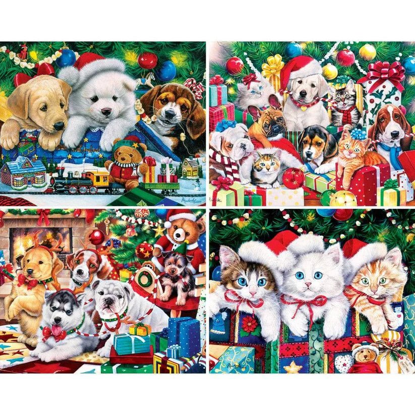 4 - pack Holiday Puppies and Kitties 100PC puzzle - Tools 4 Teaching