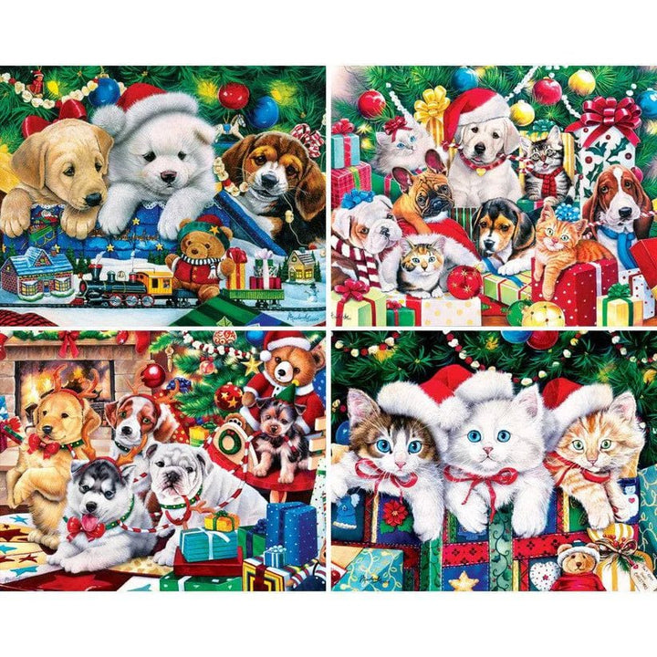 4 - pack Holiday Puppies and Kitties 100PC puzzle - Tools 4 Teaching