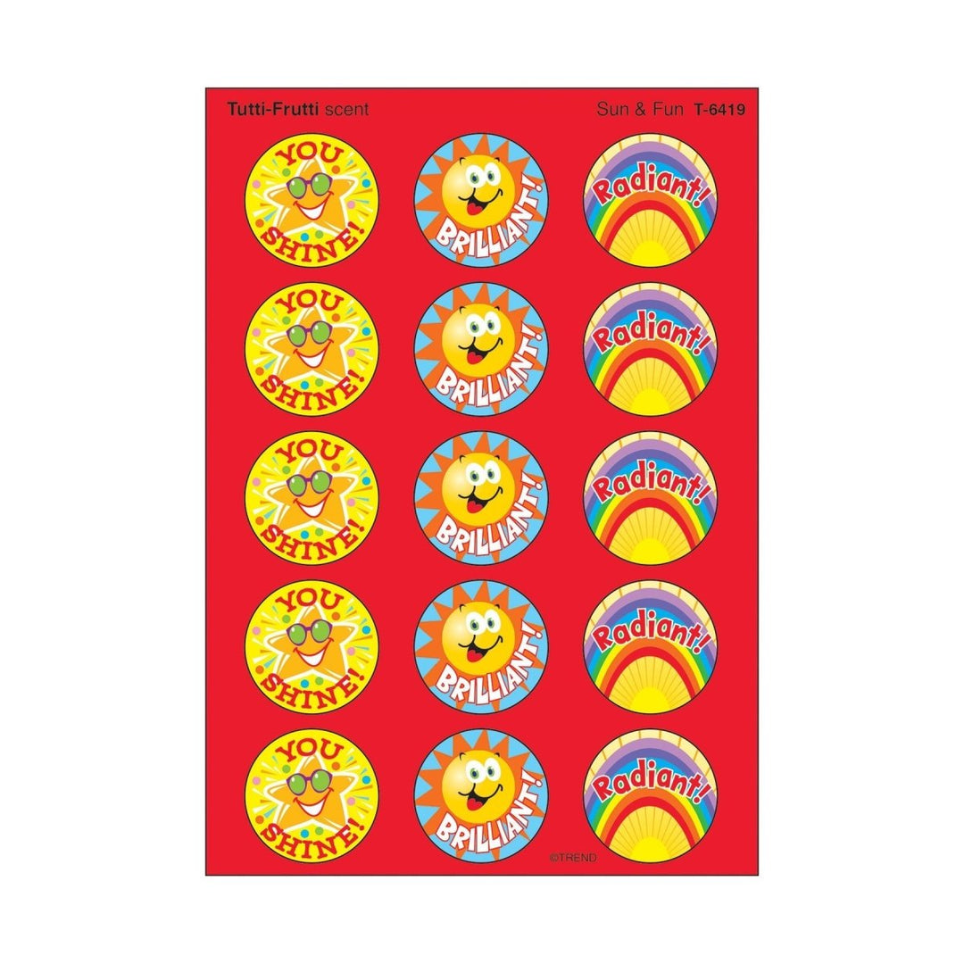 Sun & Fun, Tutti-Frutti scent Scratch 'n Sniff Stinky Stickers® – Large Round-Stickers-Tools 4 Teaching-Classroom Decor and More