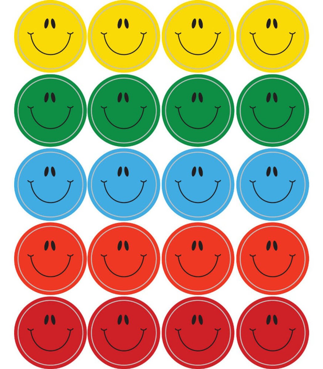 Multicolored Smiley Faces, Multicolor Shape Stickers-Stickers-Tools 4 Teaching-Classroom Decor and More