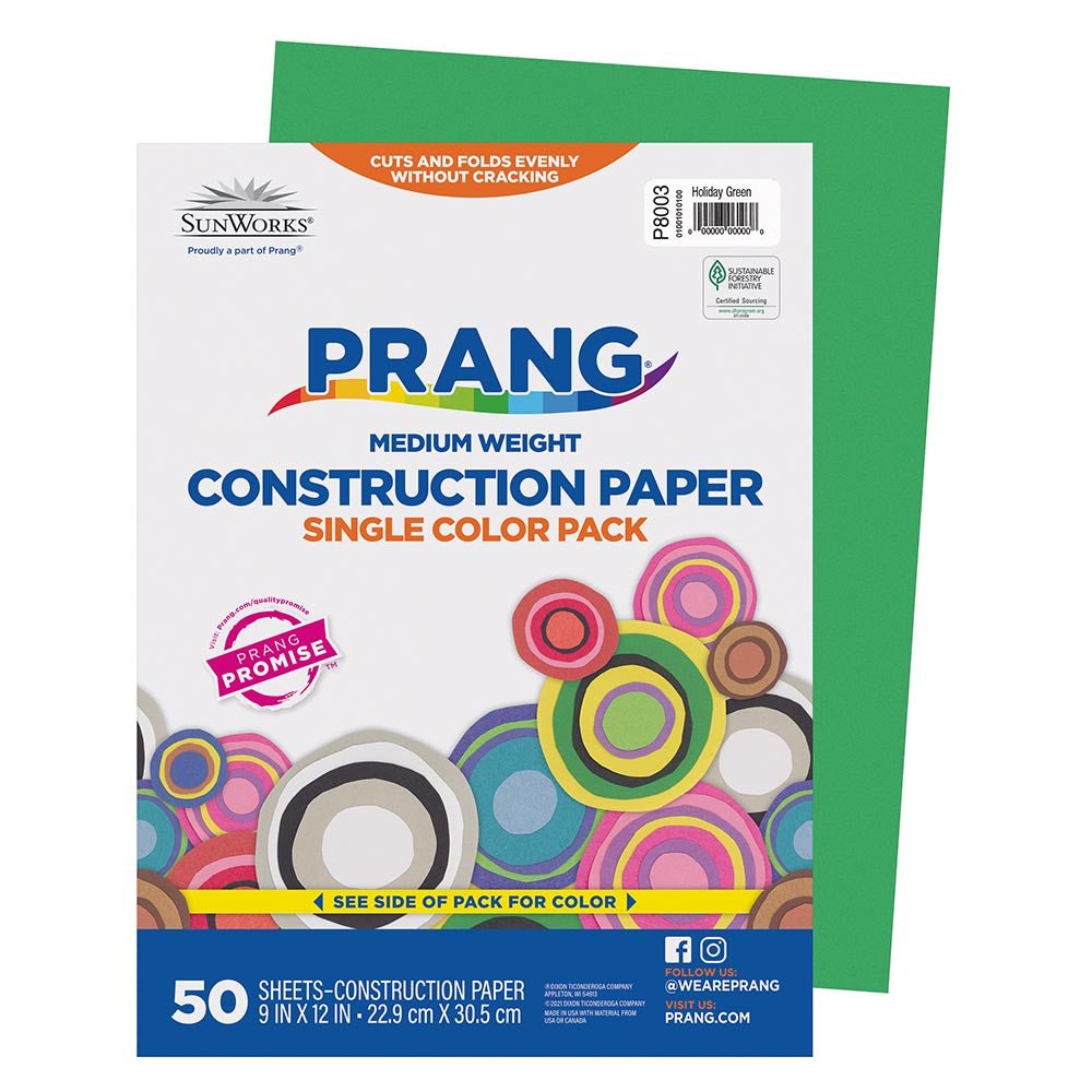 Prang® Construction Paper Holiday Green 9" X 12" Holiday Green 50 Sheets-Construction Paper-Tools 4 Teaching-Classroom Decor and More