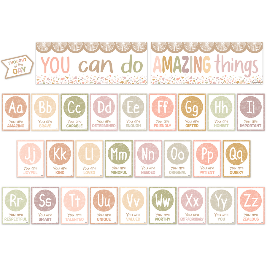Terrazzo Tones Alphabet Affirmations Bulletin Board-Bulletin Board Sets-Tools 4 Teaching-Classroom Decor and More
