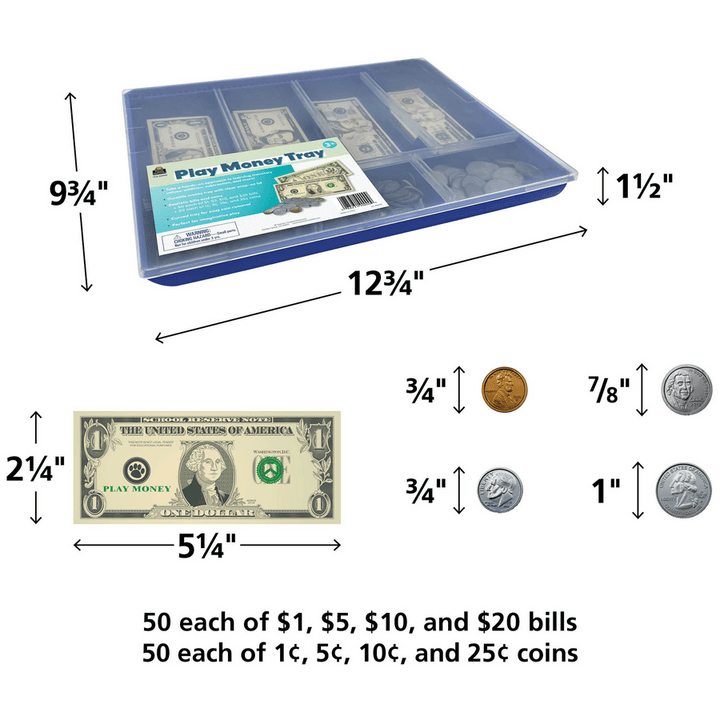 Play Money Tray-Time & Money-Tools 4 Teaching-Classroom Decor and More