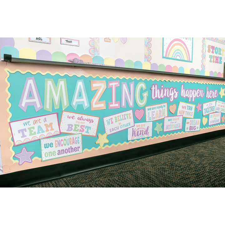 Pastel Pop Amazing Things Happen Here Bulletin Board-Bulletin Board Sets-Tools 4 Teaching-Classroom Decor and More